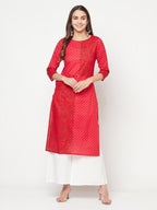 Aniyah Cotton Block Print Red Color Straight Kurta | Grocsy