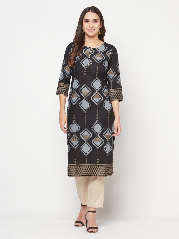 Aniyah Rayon Screen Print Black Straight Kurta | Grocsy