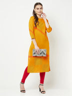 Aniyah Cotton Block Print Mustard Color Straight Kurta | Grocsy