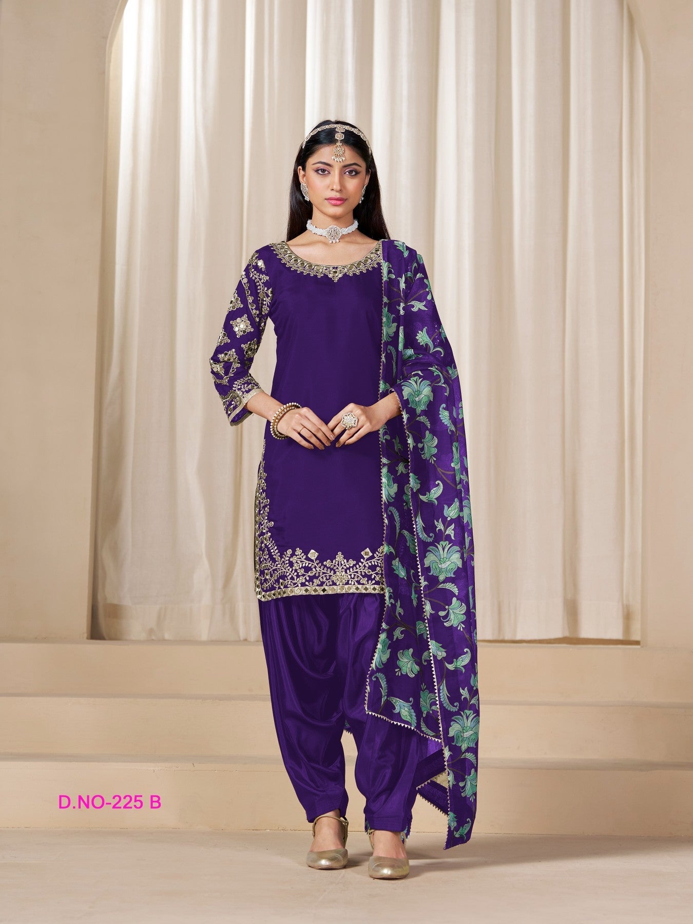 Anaita Purple Premium Embroidered Roman Silk Salwar Suit | Grocsy