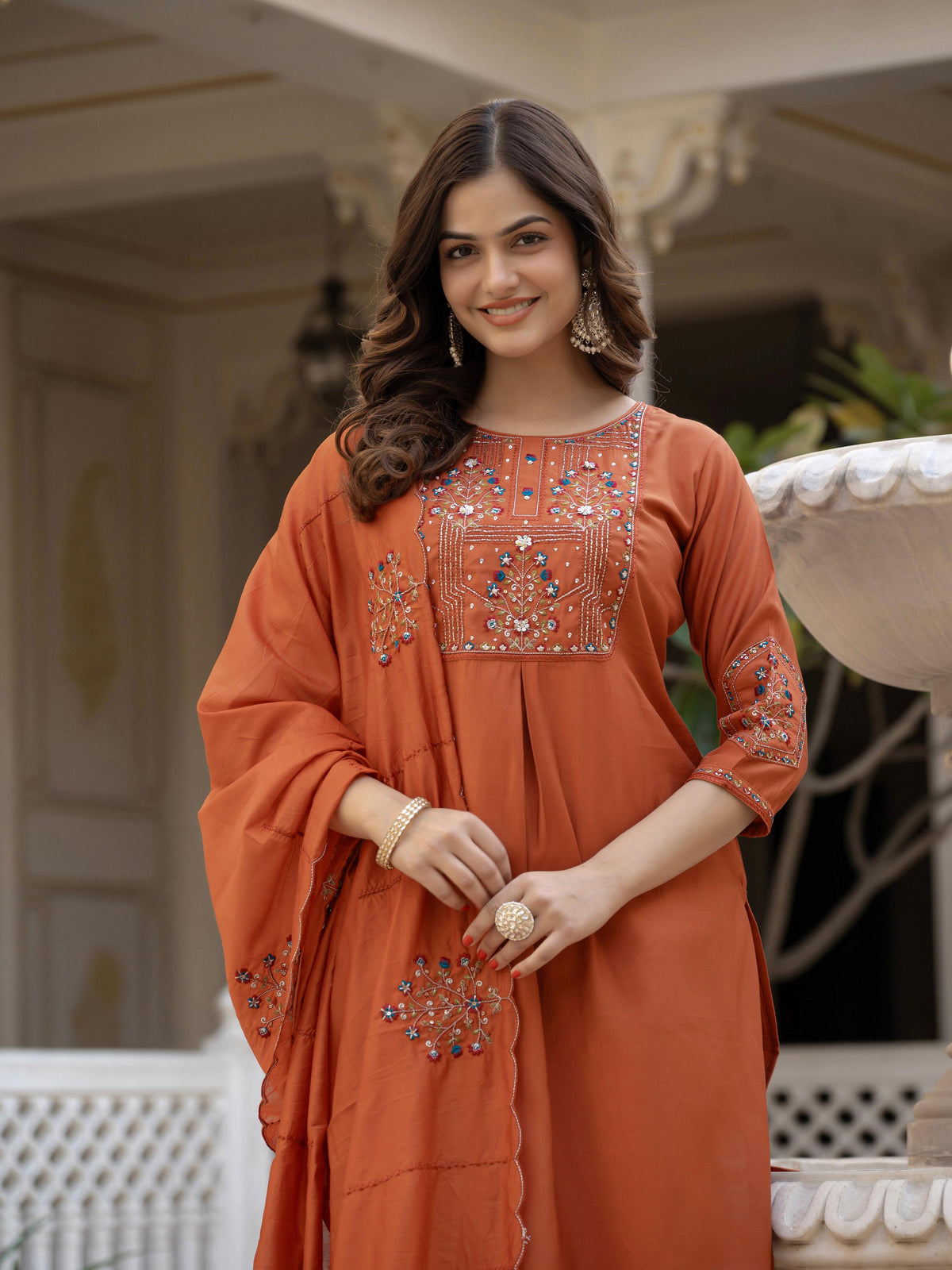 Pramukh Fab Rust Color Viscose Mango Silk Kurta Set | Grocsy