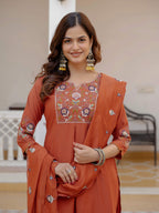 Pramukh Fab Rust Color Viscose Mango Silk Kurta Set | Grocsy