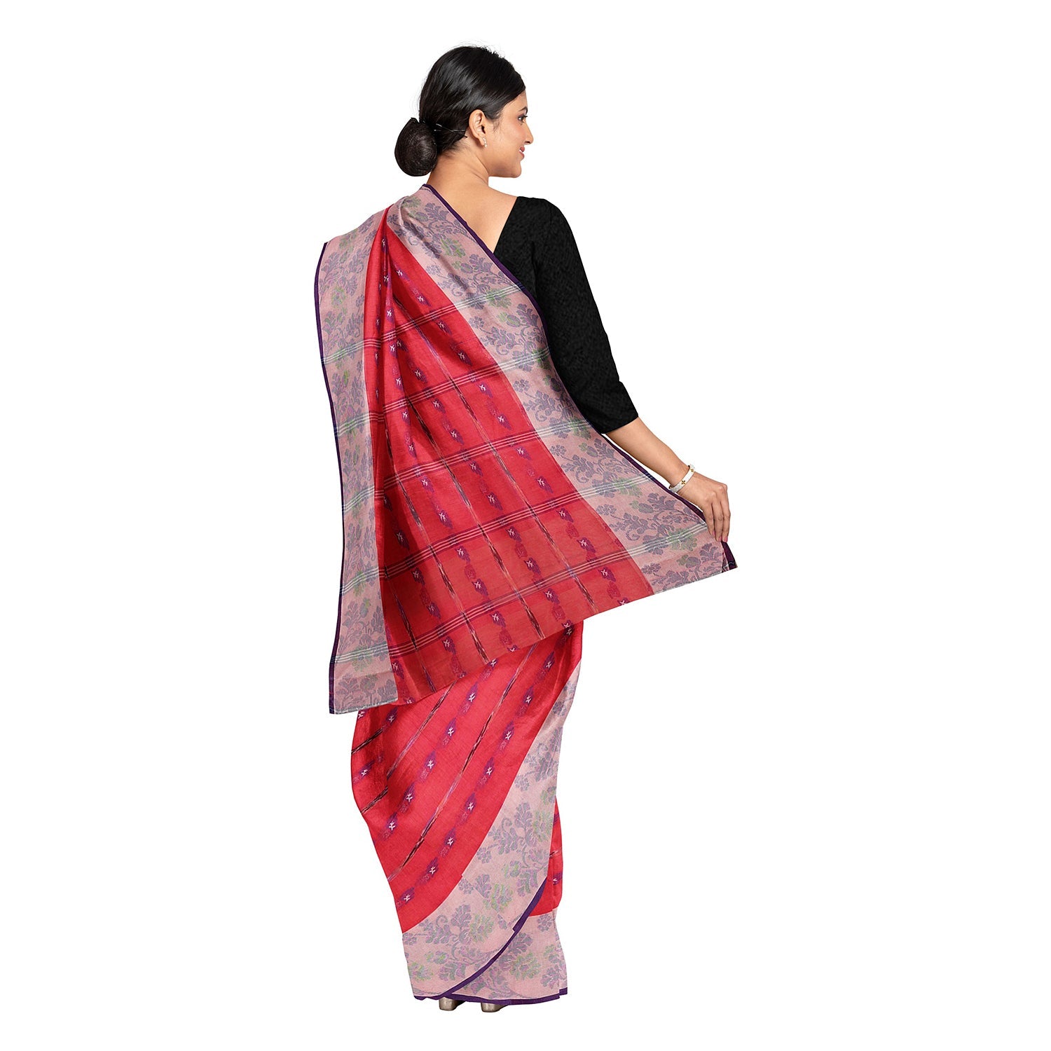 Exclusive Collection 100% Pure Cotton Red Tant Saree With Hand Weaving Work | Grocsy