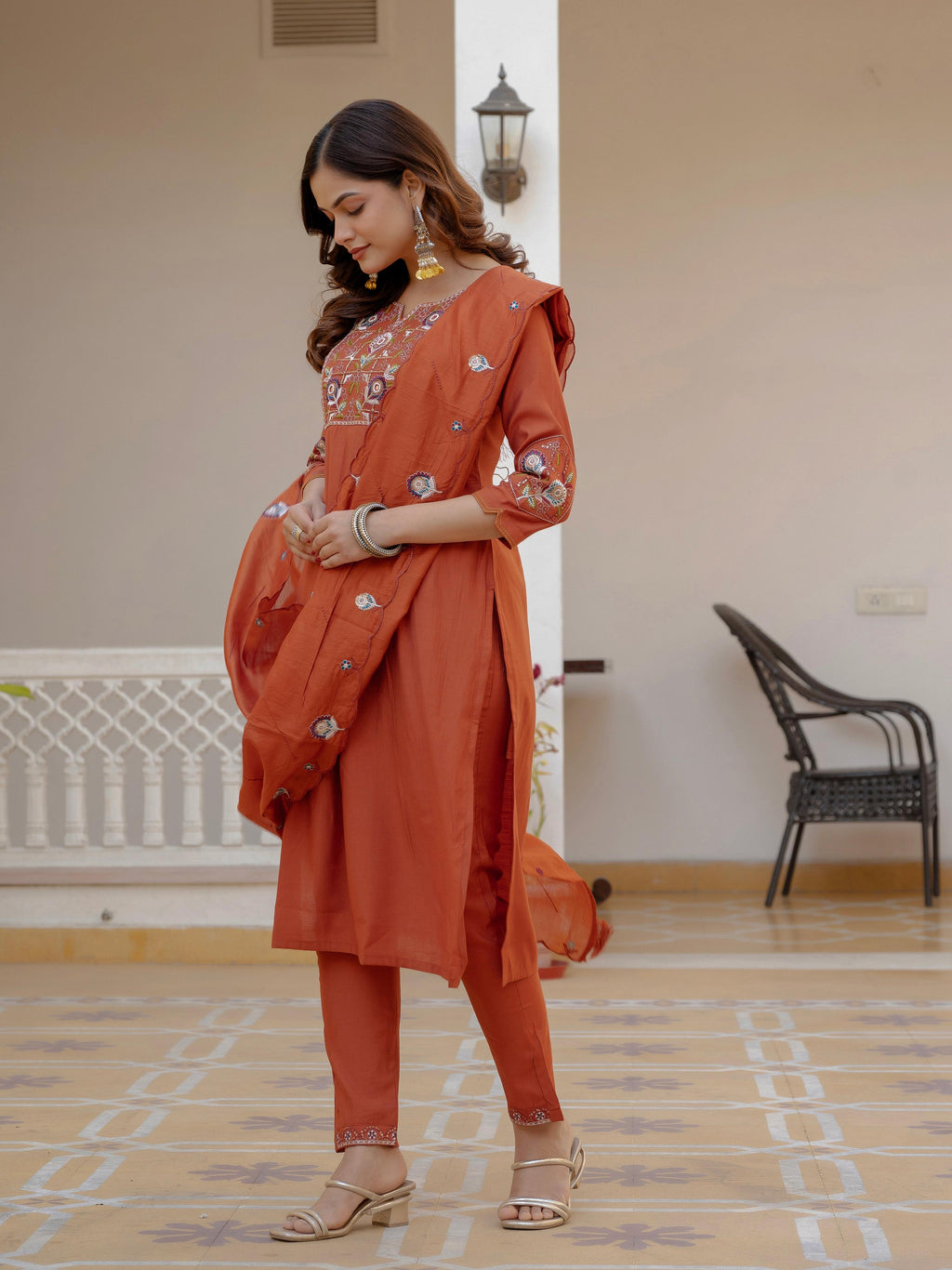 Pramukh Fab Rust Color Viscose Mango Silk Kurta Set | Grocsy