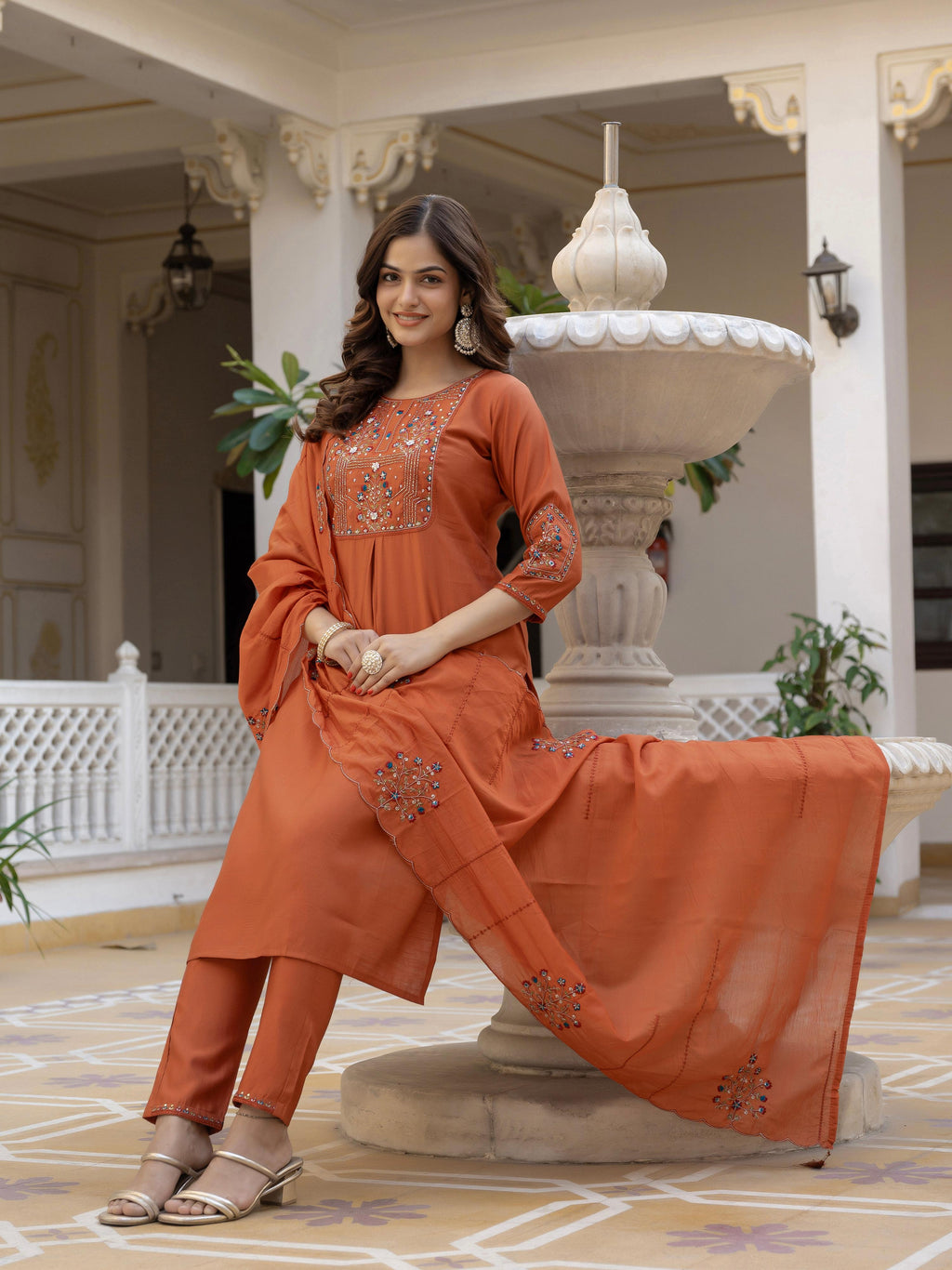 Pramukh Fab Rust Color Viscose Mango Silk Kurta Set | Grocsy
