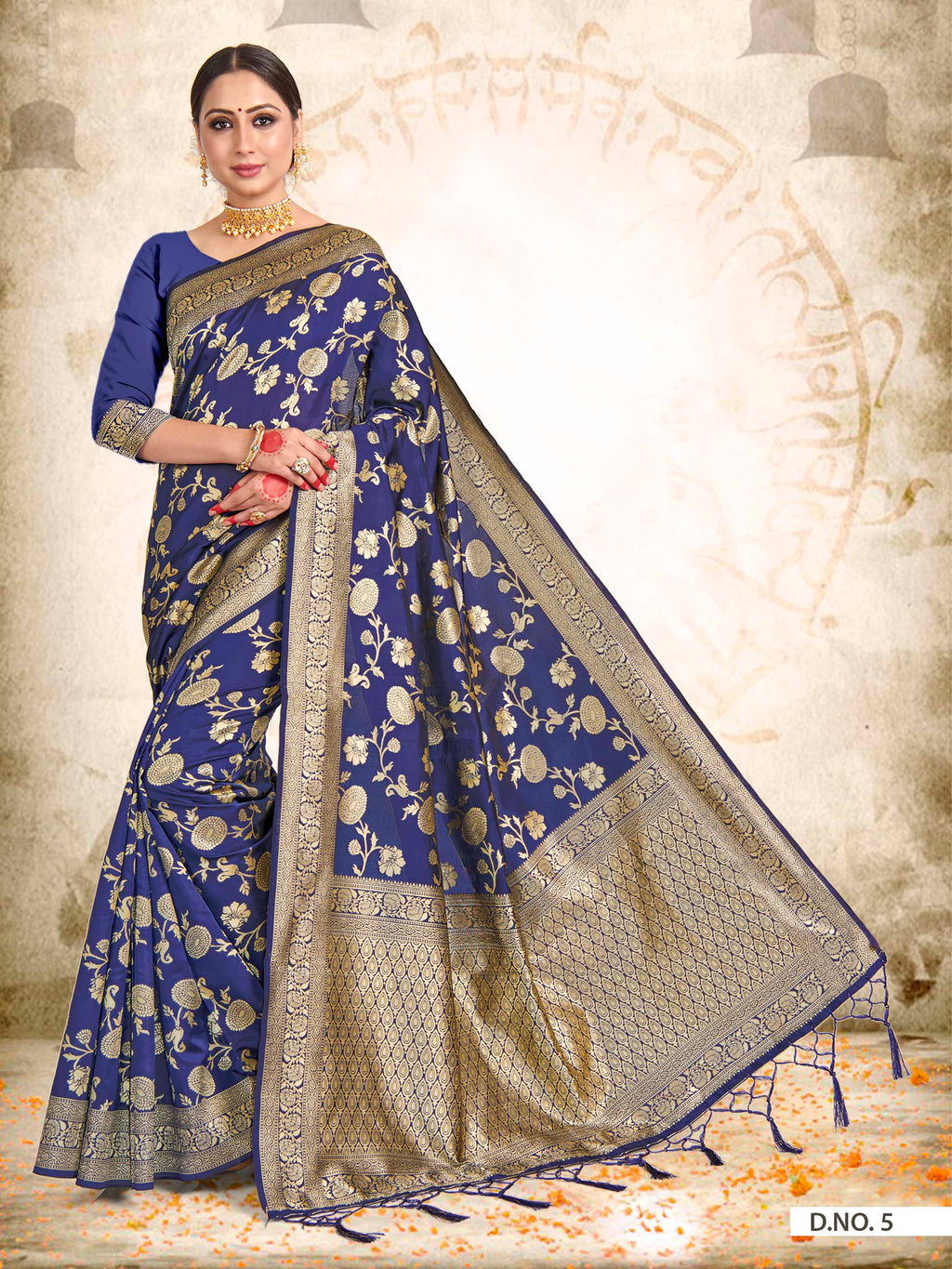 Vardha Space Blue Woven Zari Jaal Banarasi Saree | Grocsy