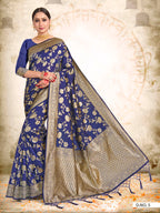 Vardha Space Blue Woven Zari Jaal Banarasi Saree | Grocsy
