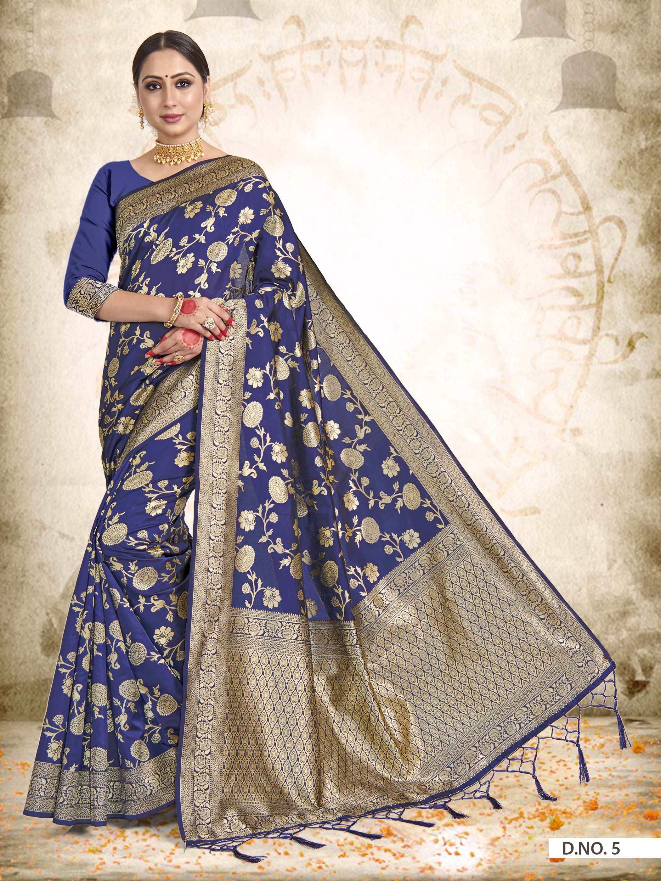 Vardha Space Blue Woven Zari Jaal Banarasi Saree | Grocsy