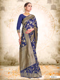 Vardha Space Blue Woven Zari Jaal Banarasi Saree | Grocsy
