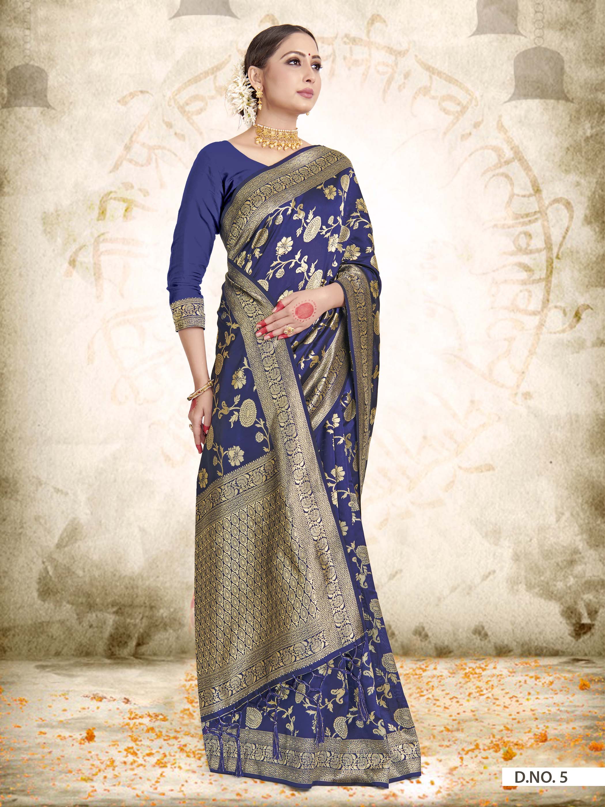Vardha Space Blue Woven Zari Jaal Banarasi Saree | Grocsy