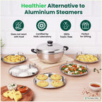 The Indus Valley 8 Pit Tri-Steel Multi Pot Premium Stainless Steel Idli/ Dhokla/ Momo Maker/ Veg Steaming Set, Tri-ply Induction Bottom, 5 Plates, 3L | Grocsy