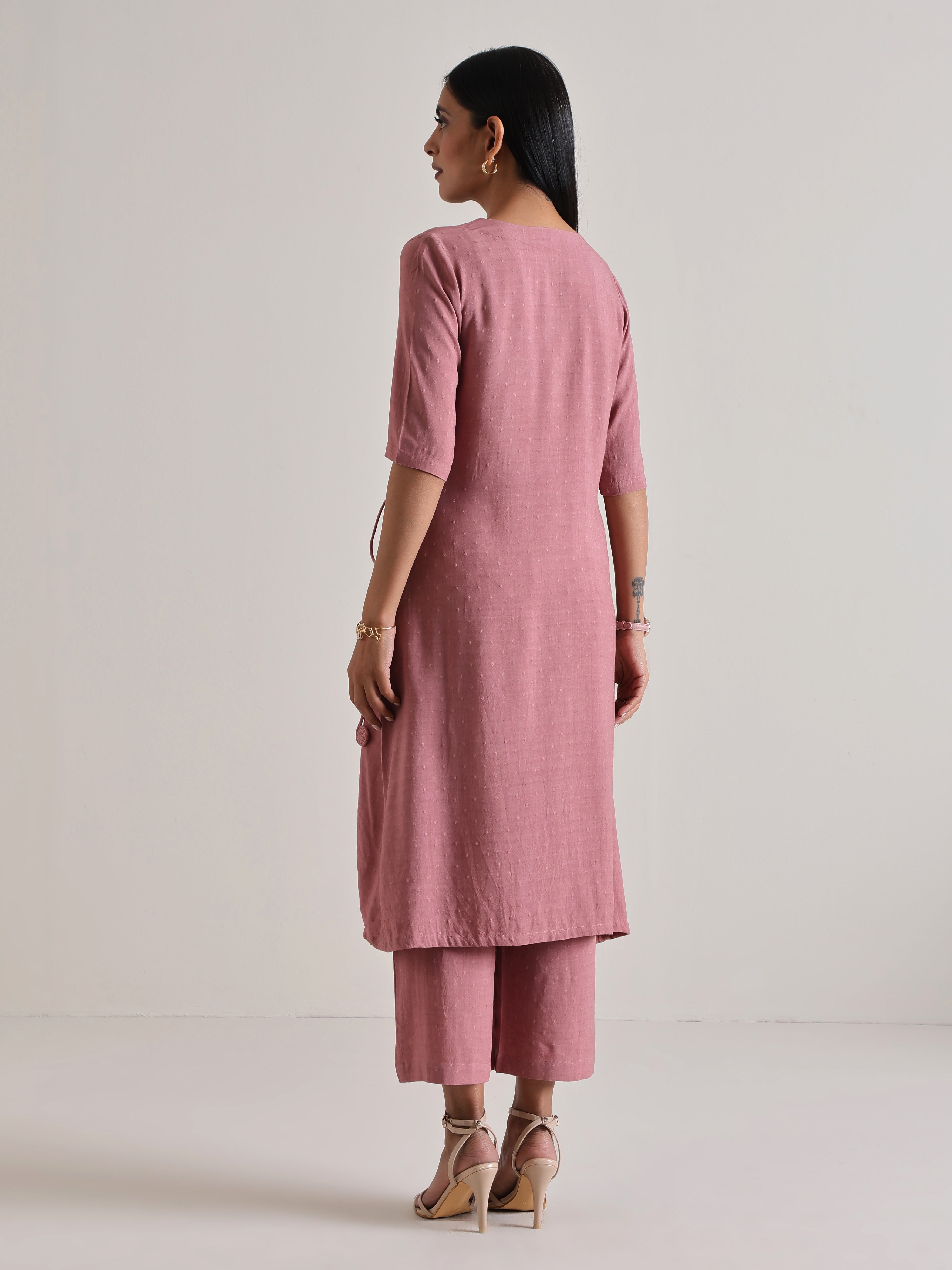 trueBrowns Mauve Angrakha Kurta Set | Grocsy