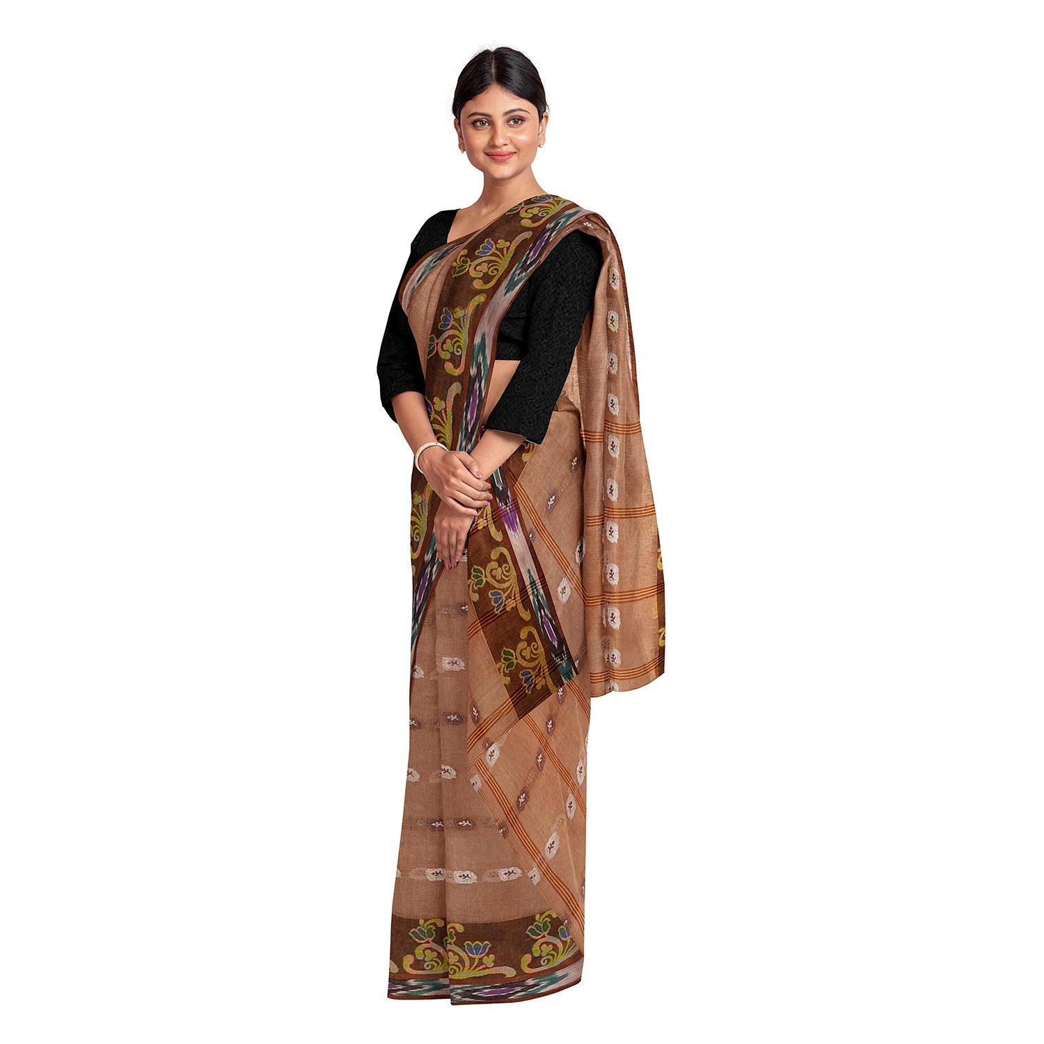 Exclusive Collection 100% Pure Cotton Brown Tant Saree With Hand Weaving Work | Grocsy