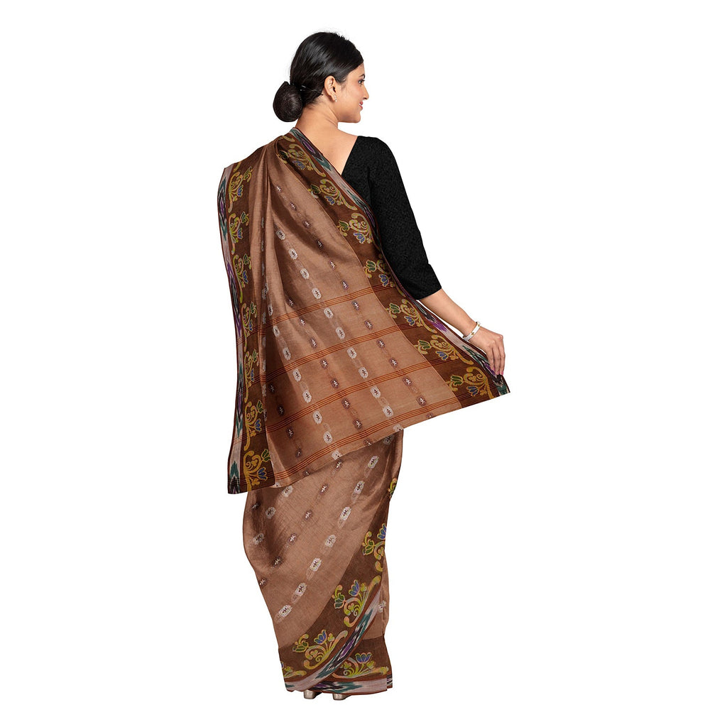 Exclusive Collection 100% Pure Cotton Brown Tant Saree With Hand Weaving Work | Grocsy