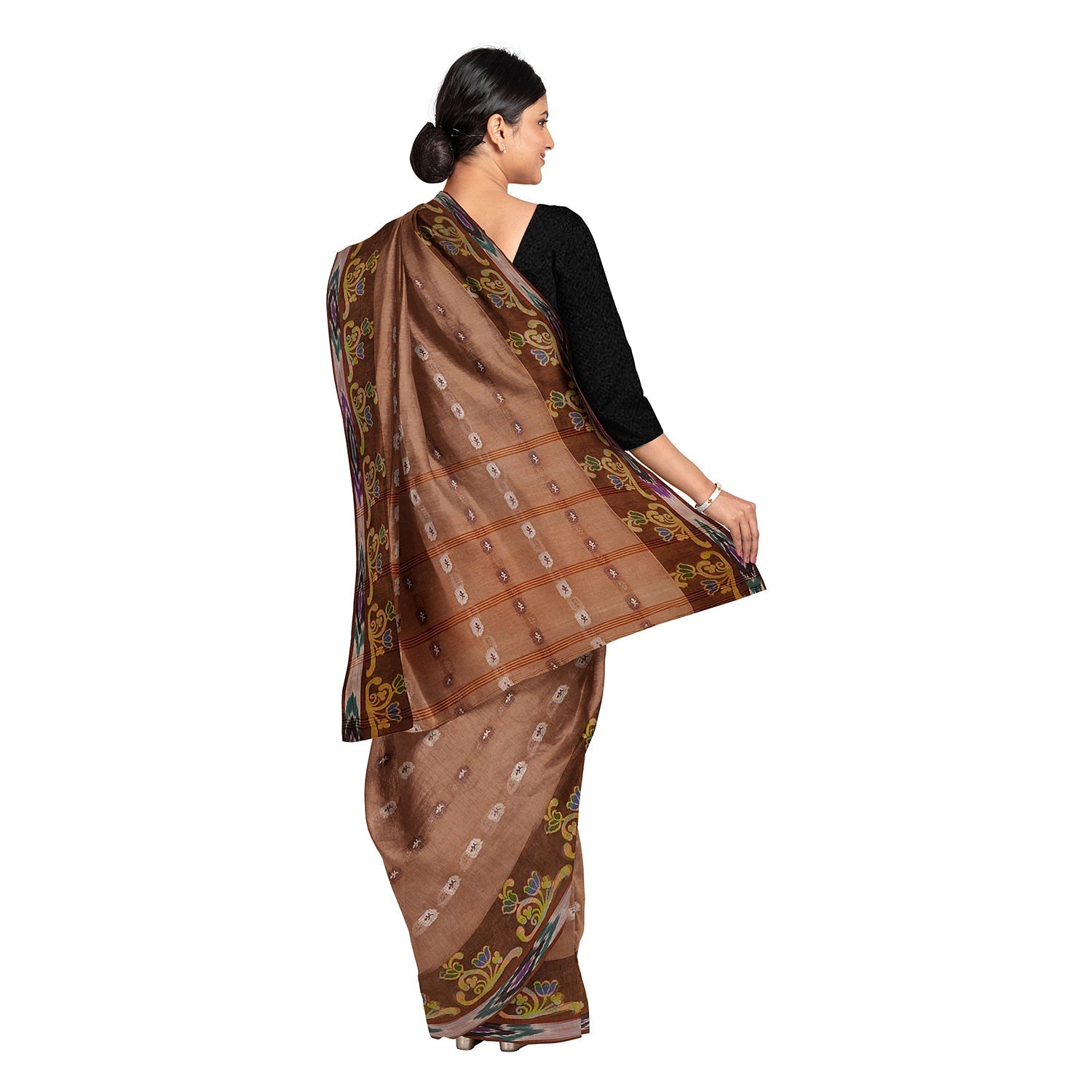 Exclusive Collection 100% Pure Cotton Brown Tant Saree With Hand Weaving Work | Grocsy