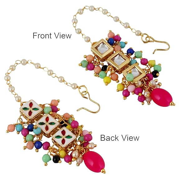 Tehzeeb Creations Back Meenakari Gold-Polished Square Shape Tika Earring Jewellery Set Uncut Kundan Big Faux Kundan Dibbi Kundan Choker Necklace Set | Grocsy