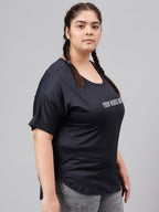 MKH Plus Size Typography Printed Dri-FIT Relaxed Fit Drop-Shoulder Sleeves Gym T-shirt | Grocsy