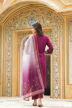 Juniper Maroon Mono Viscose Festive Wear Embroidered Straight Kurta Pant Dupatta Set | Grocsy