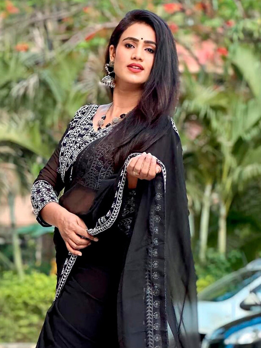 Sangria Embroidered Pure Georgette Saree | Grocsy
