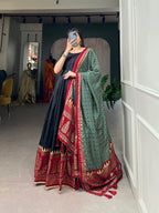 Lorenvalley Black Tussar Silk Print With Foil Print Gown with Dupatta | Grocsy