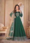 Monjolika Fashion Dark Green Color Embroidered Taffeta Silk Anarkali Suit | Grocsy