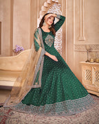 Monjolika Fashion Dark Green Color Embroidered Taffeta Silk Anarkali Suit | Grocsy