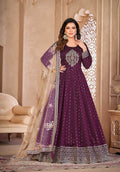 Monjolika Fashion Purple Color Embroidered Taffeta Silk Anarkali Suit | Grocsy