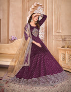 Monjolika Fashion Purple Color Embroidered Taffeta Silk Anarkali Suit | Grocsy