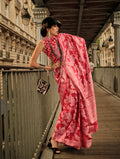 Monjolika Fashion Light Red Color Lakhnavi Organza Weaving Work Saree With Blouse | Grocsy