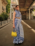 Monjolika Fashion Aegon Blue Color Lakhnavi Organza Weaving Work Saree With Blouse | Grocsy