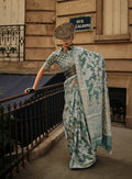 Monjolika Fashion Dusty Green Color Lakhnavi Organza Weaving Work Saree With Blouse | Grocsy