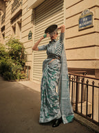 Monjolika Fashion Dusty Green Color Lakhnavi Organza Weaving Work Saree With Blouse | Grocsy