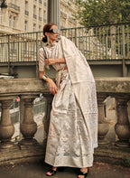 Monjolika Fashion White Color Lakhnavi Organza Weaving Work Saree With Blouse | Grocsy
