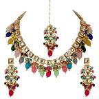 Tehzeeb Creations Back Meenakari Gold-Polished Square Shape Tika Earring Jewellery Set Uncut Kundan Big Faux Kundan Dibbi Kundan Choker Necklace Set | Grocsy