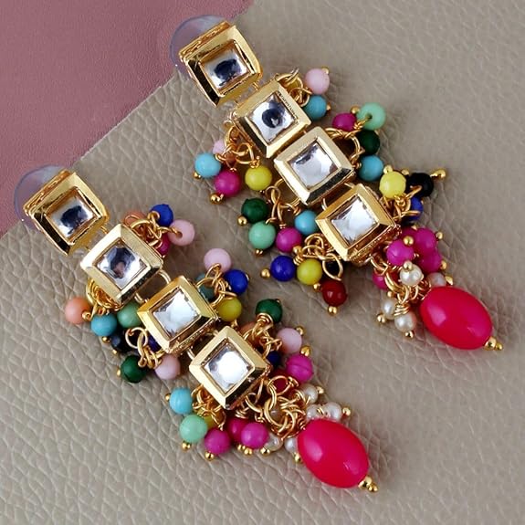 Tehzeeb Creations Back Meenakari Gold-Polished Square Shape Tika Earring Jewellery Set Uncut Kundan Big Faux Kundan Dibbi Kundan Choker Necklace Set | Grocsy