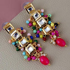 Tehzeeb Creations Back Meenakari Gold-Polished Square Shape Tika Earring Jewellery Set Uncut Kundan Big Faux Kundan Dibbi Kundan Choker Necklace Set | Grocsy