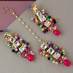 Tehzeeb Creations Back Meenakari Gold-Polished Square Shape Tika Earring Jewellery Set Uncut Kundan Big Faux Kundan Dibbi Kundan Choker Necklace Set | Grocsy