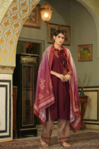 Juniper Maroon Mono Viscose Festive Wear Embroidered Straight Kurta Pant Dupatta Set | Grocsy