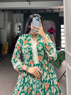 Lorenvalley Green Georgette Floral Print Gown | Grocsy