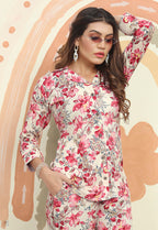 Monjolika Fashion Pink Color Printed Rayon Designer Co Ord Set | Grocsy