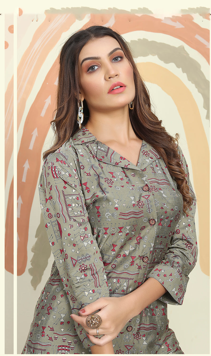Monjolika Fashion Grey Color Printed Rayon Designer Co Ord Set | Grocsy