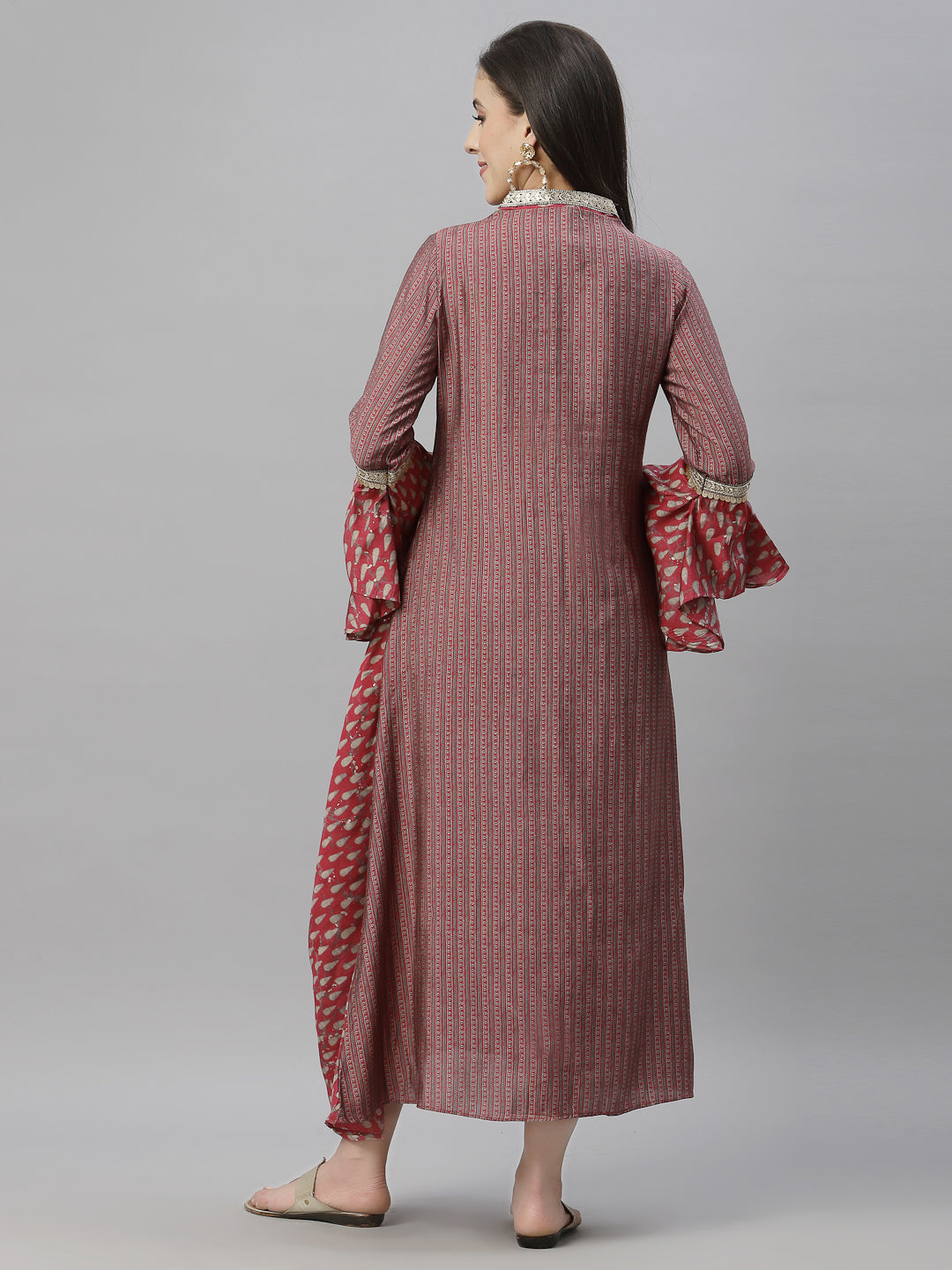 Juniper Women's Pink Silk Printed Flared Dress | Grocsy