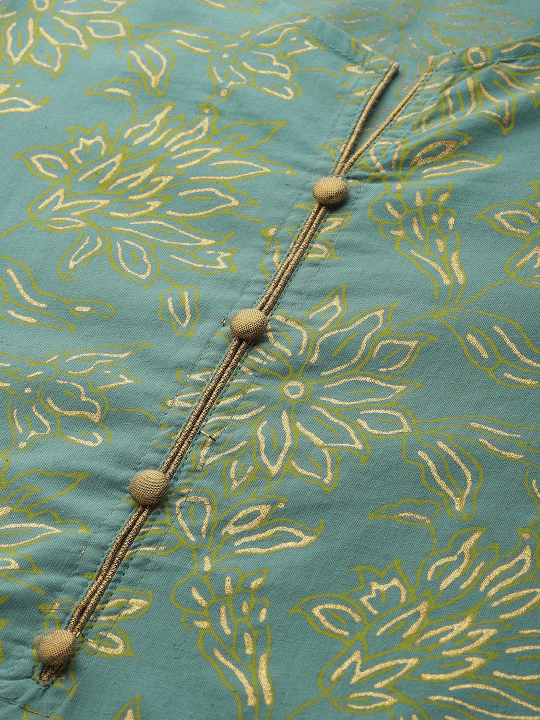 HERE&NOW Women Green & Golden Printed Straight Kurta | Grocsy