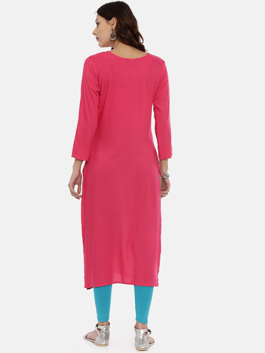 Souchii Pink & Mustard Yellow Printed Straight Kurta | Grocsy