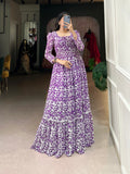 Lorenvalley Purple Georgette Printed Gown | Grocsy