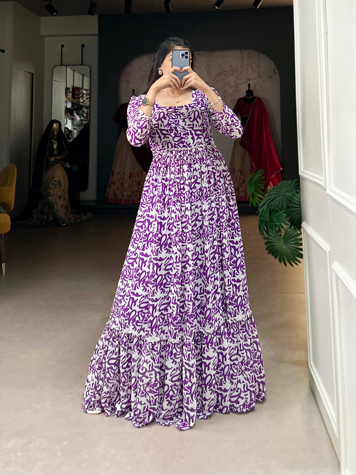 Lorenvalley Purple Georgette Printed Gown | Grocsy