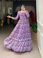 Lorenvalley Purple Georgette Printed Gown | Grocsy