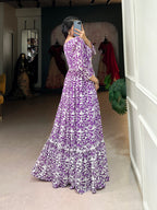 Lorenvalley Purple Georgette Printed Gown | Grocsy