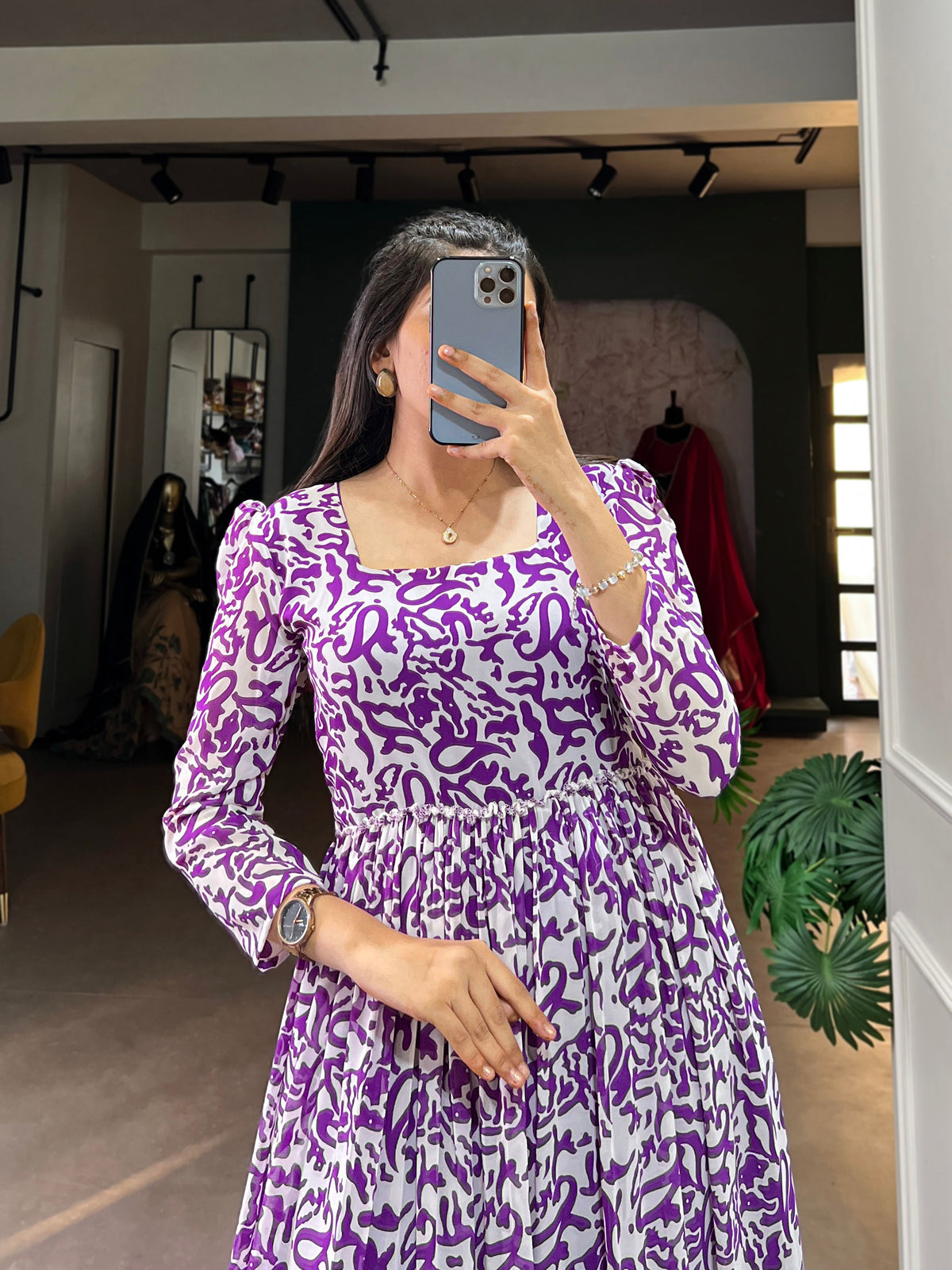 Lorenvalley Purple Georgette Printed Gown | Grocsy
