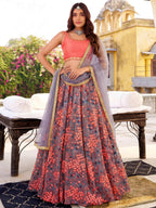 Tulsi Art Incredible Grey Embroidered Net Festival Wear Lehenga Choli | Grocsy